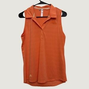 Adidas Womens Orange Sleeveless Golf Polo Shirt Faribault Golf Club Size Medium